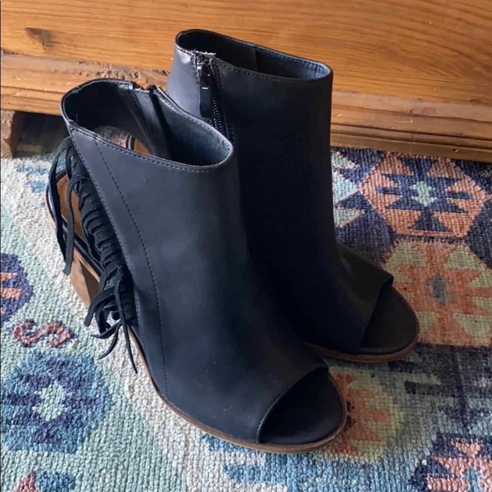 Very Volatile Black Fringe Heels size 8